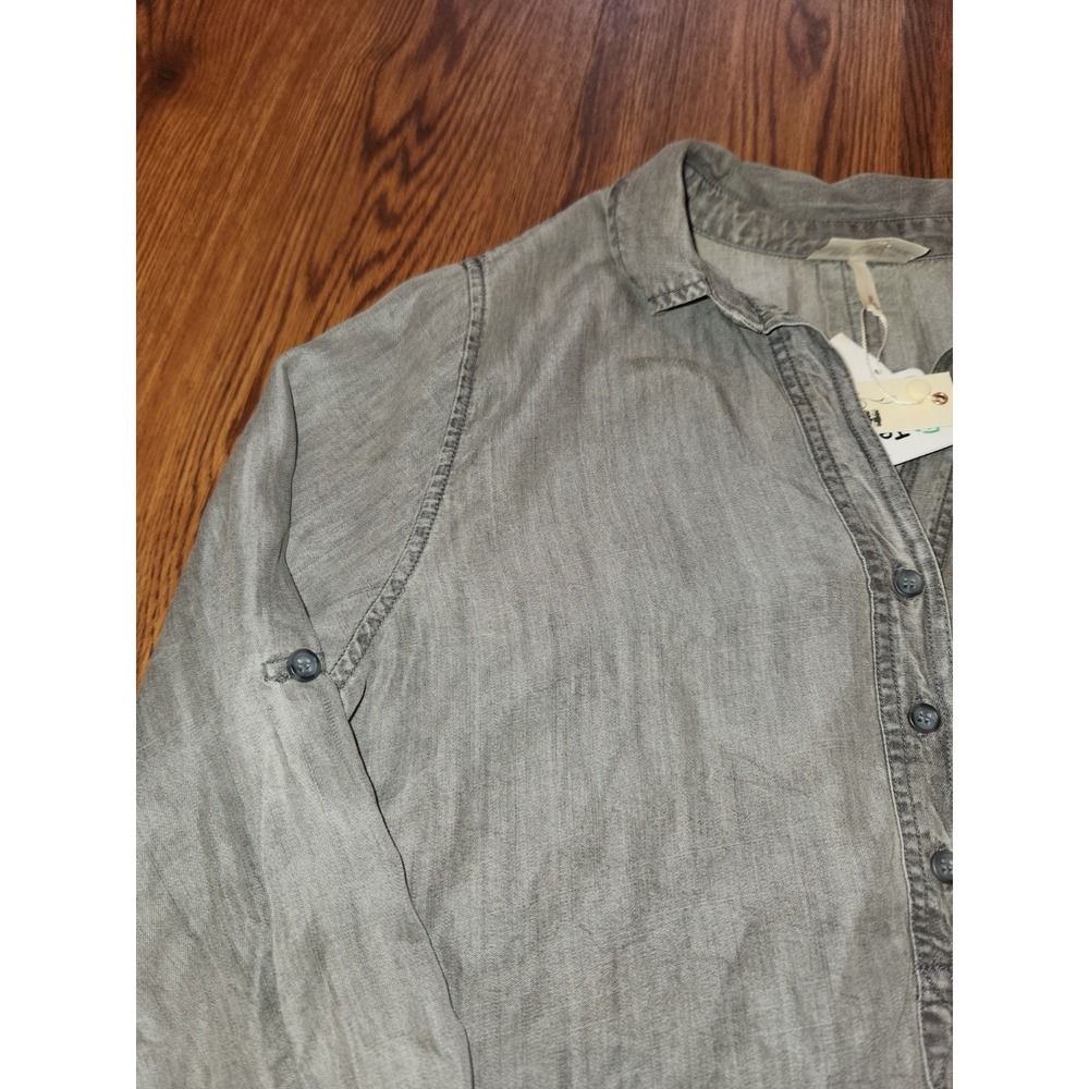Hester & Orchard Gray Tencel Tunic Top Roll Tab Sleeve Button Down Small NWT - Picture 4 of 9